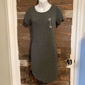 Grey T-shirt dress, with arrow graphic.